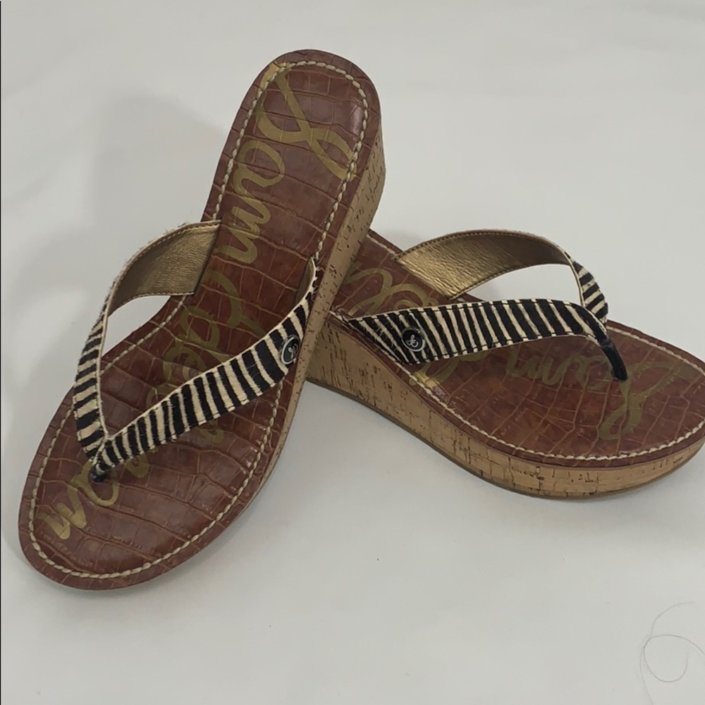 Sam Edelman cork platform wedge leather sandals - Picture 1 of 8
